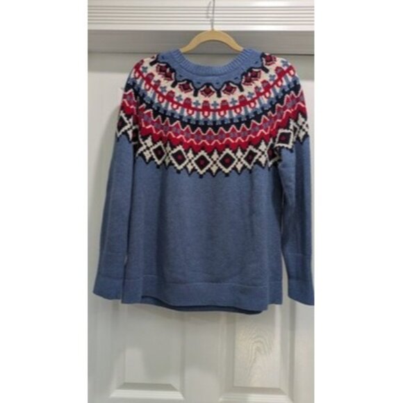 Chaps Sweater Women's Large Fair Isle Red White Blue Heritage Patriotic Cotton - Picture 2 of 14